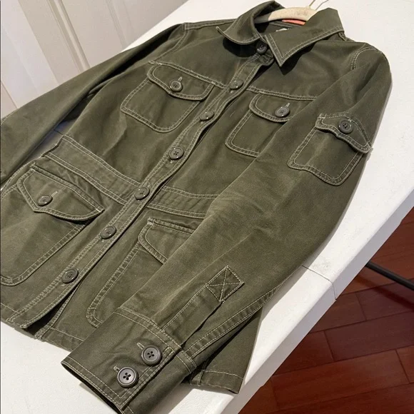 Women Utility Field Safari Cotton Olive Cinched Waist military Jacket Med - Picture 2 of 16